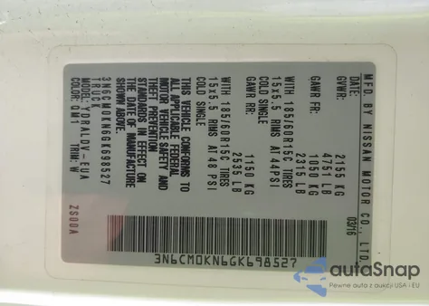 2016 Nissan Nv200 S from USA, damaged, VIN 3N6CM0KN6GK698527